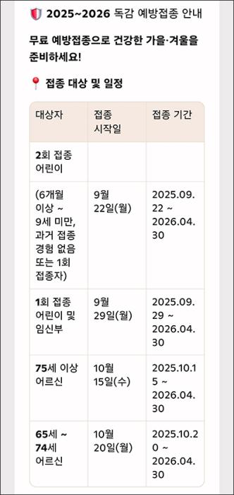2025~2026 독감 예방접종 안내 기사 이미지
