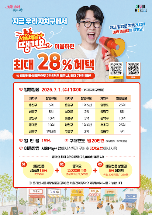 서울시, 배달상품권 109억 원 발행…최대 28% 할인 혜택