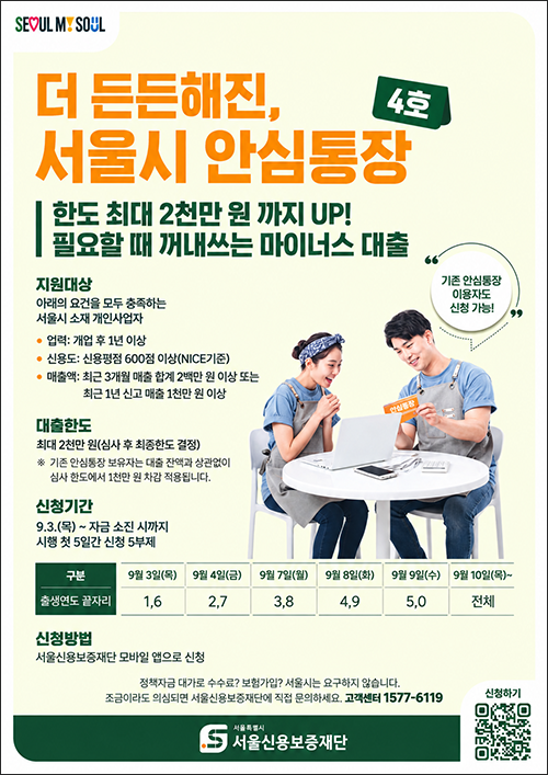 서울시 ‘안심통장 4호’ 3천억 공급…소상공인 최대 2천만원